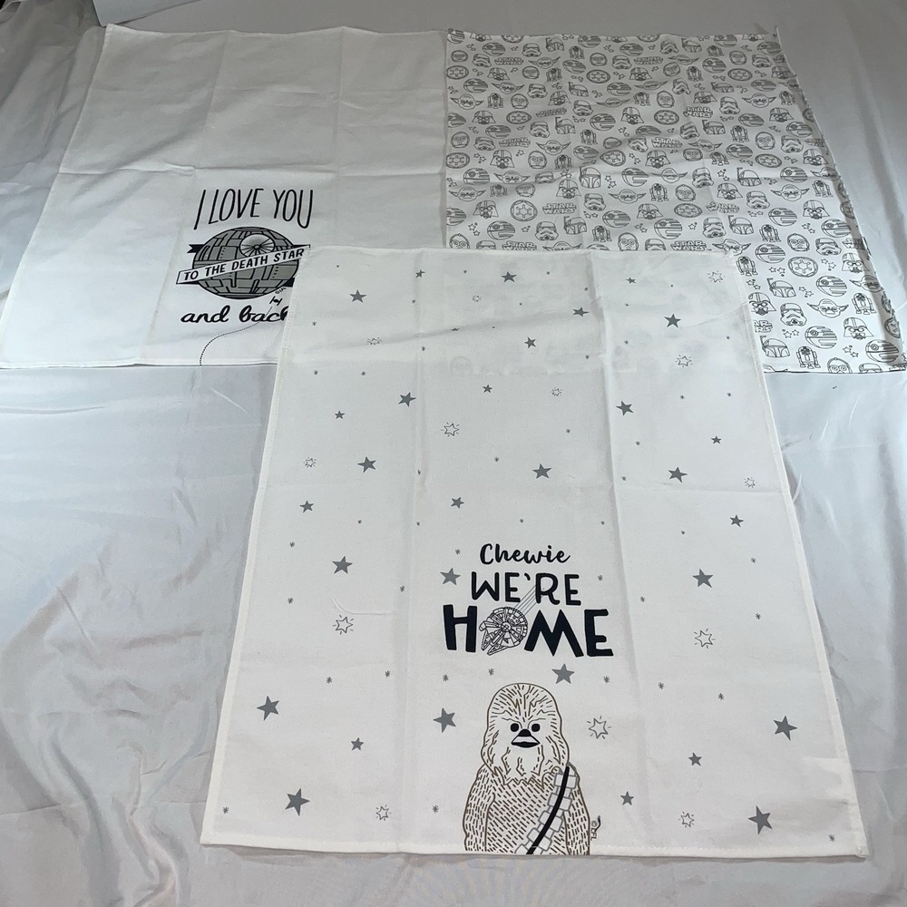Star Wars Kitchen Tea Towel Set of 3 Chewbacca Death Star Character Print White